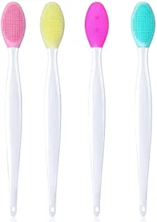 4 Pieces Silicone Exfoliating Lip Brush Tool Double-sided Soft Lip Brush for Smoother and Fuller Lip Appearance (Rose Red, Yellow, Mint Green, Pink)