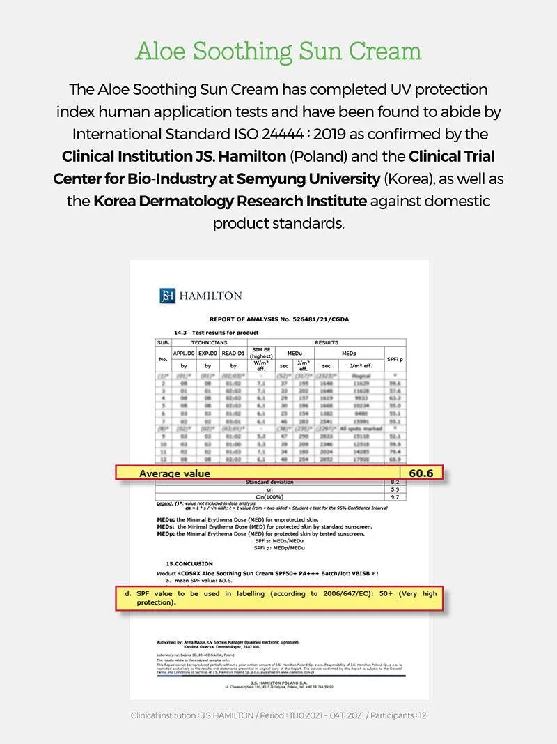 Aloe Soothing Sun Cream  SPF50 / PA   