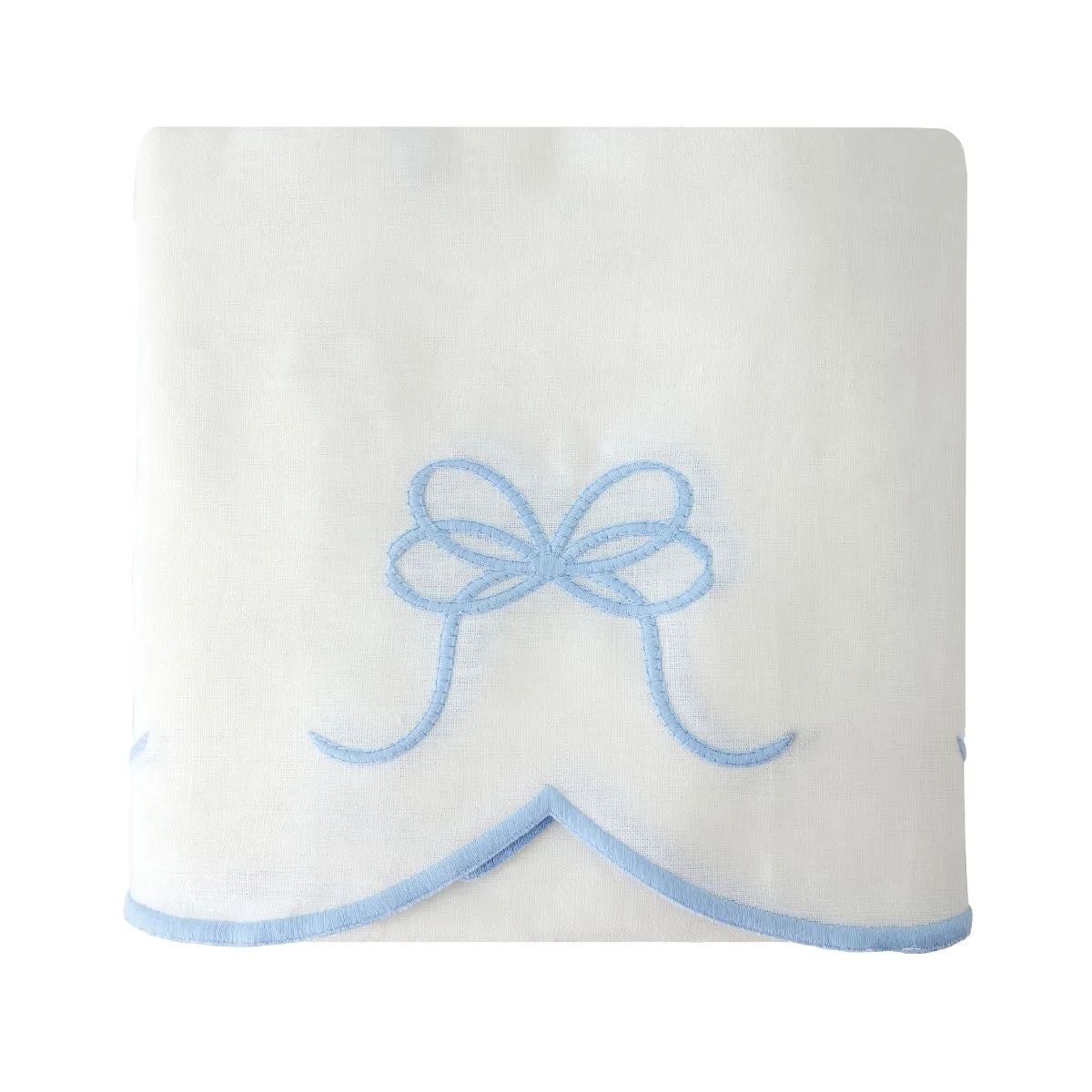 Bow Scalloped Crib Skirt in Soft Blue