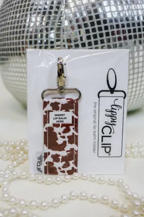 Brown Cow Print Lip Balm Keychain