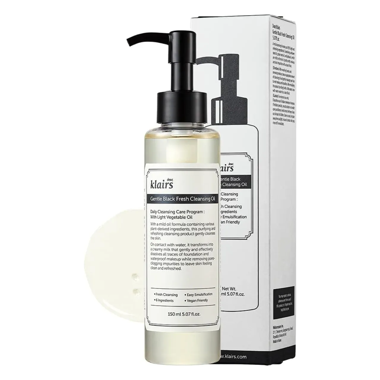 DEAR KLAIRS Gentle Black Deep Cleansing Oil | 150 ml | Nourishing Oil Cleanser for All Skin Types