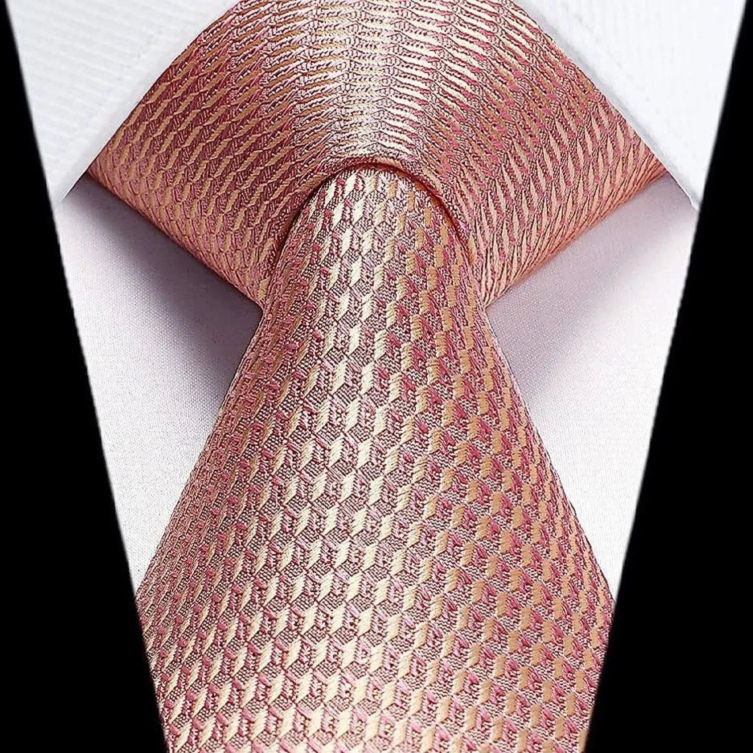 Houndstooth Tie Handkerchief Set - Z-BLUSH PINK