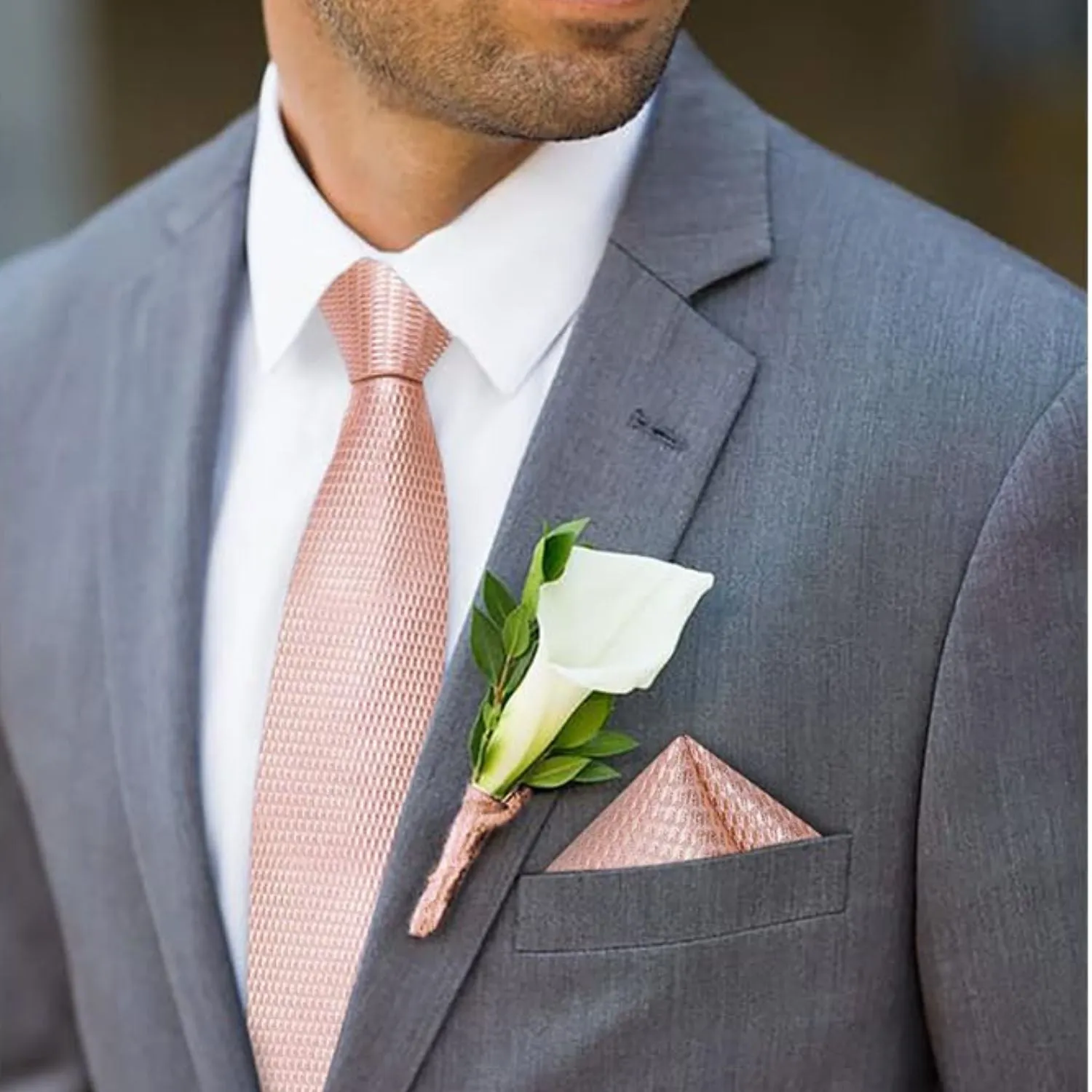 Houndstooth Tie Handkerchief Set - Z-BLUSH PINK