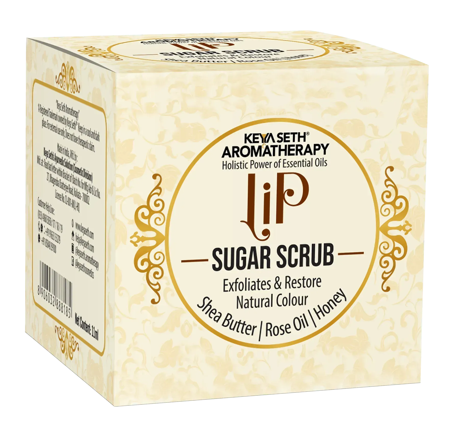 Lip Sugar Scrub with Shea Butter, Rose oil & Honey Gentle Exfoliation Hydration for Dark & Chapped Lips & Restore Natural colour for Men & Women 11ml