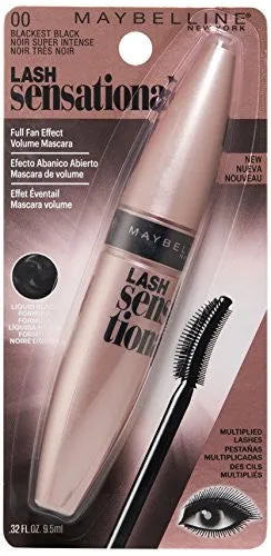 Maybelline New York Lash Sensational Washable Mascara, Blackest Black, 9.5ml