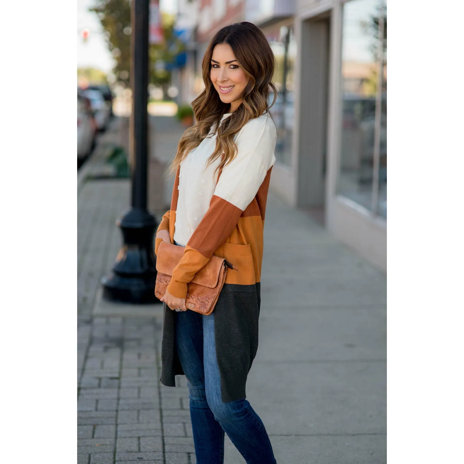 Quad Color Block So Soft Tunic Cardigan