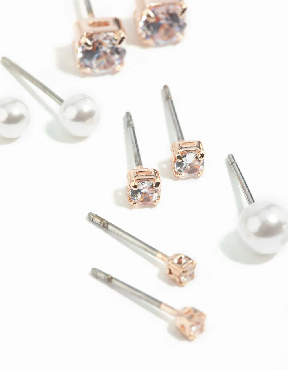 Rose Gold Diamante Stud Earring 5-Pack