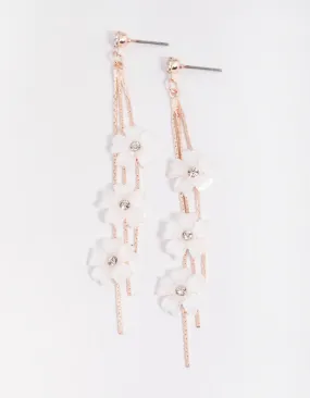 Rose Gold White Flower Drop Earrings